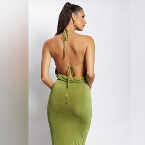 Meshki Armani Ice Jersey Cowl Back Dress in Green - Picture 2 of 2